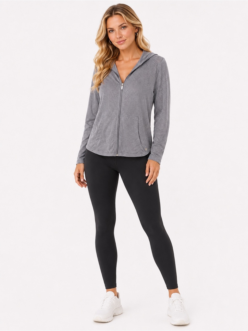 BuffBunny Collection Size Large Lightweight Gray Zip Hoodie for Women